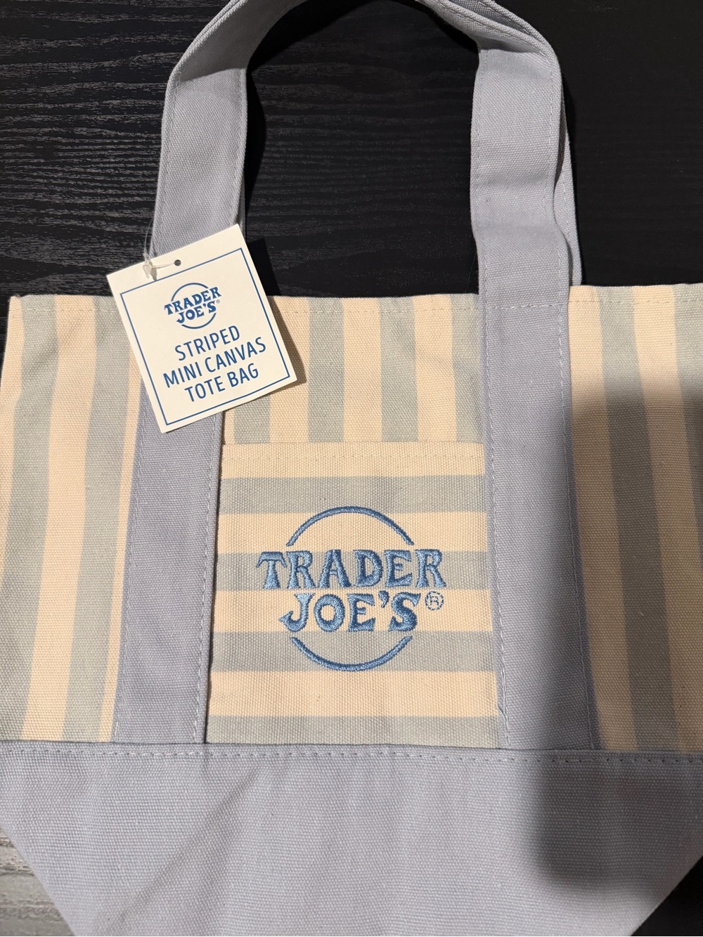 Trader Joe's Blue & Cream Striped Mini Canvas Tote